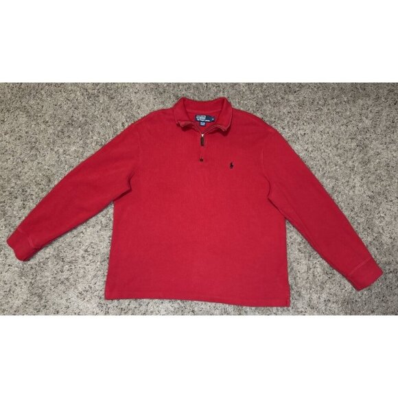 POLO RALPH LAUREN VTG Men Sweater Red Pony Quarter Zip Knit Sweatshirt Preppy XL - Picture 1 of 6